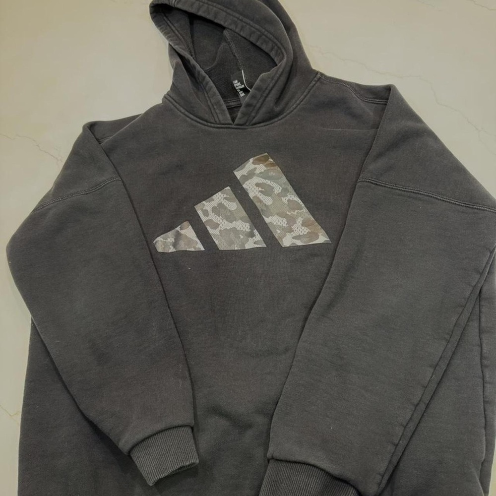 adidas Dark Gray Hoodie with Camo Trefoil
